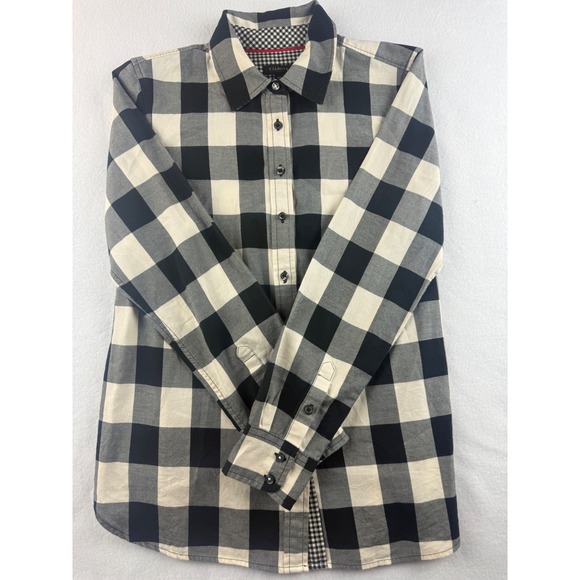 Talbots Black and White Plaid Button Down Long Sleeve Top - Women's XS - Picture 1 of 8
